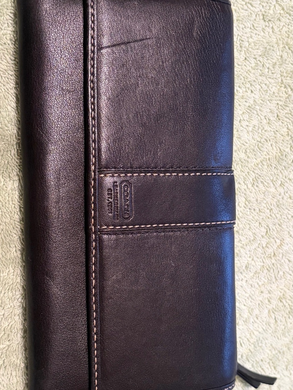 Coach Dark Brown Leather Continental Wallet with Contrast Stitching